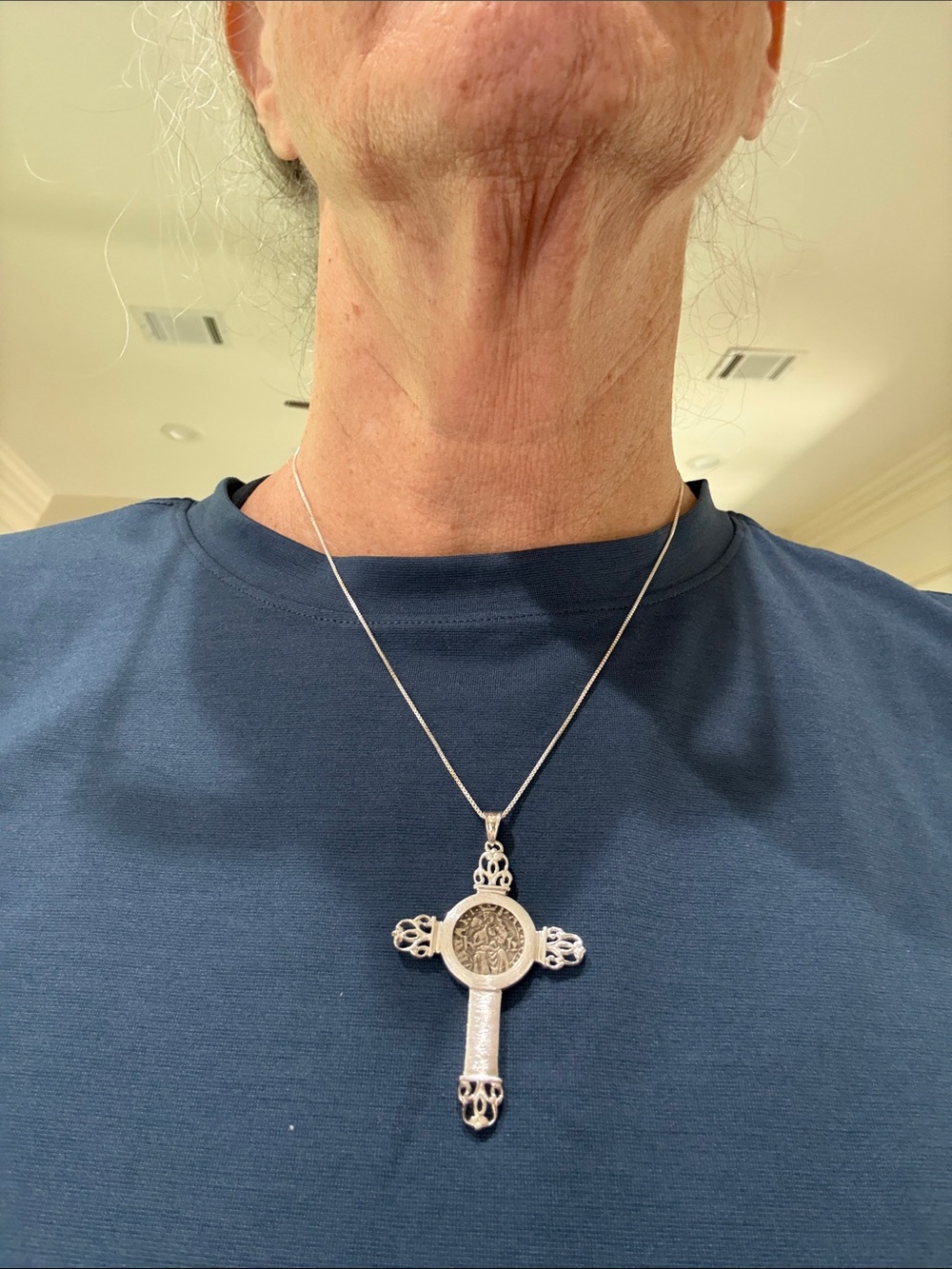 Madonna and child coin/pendant cross by The Morgan Mint - all silver